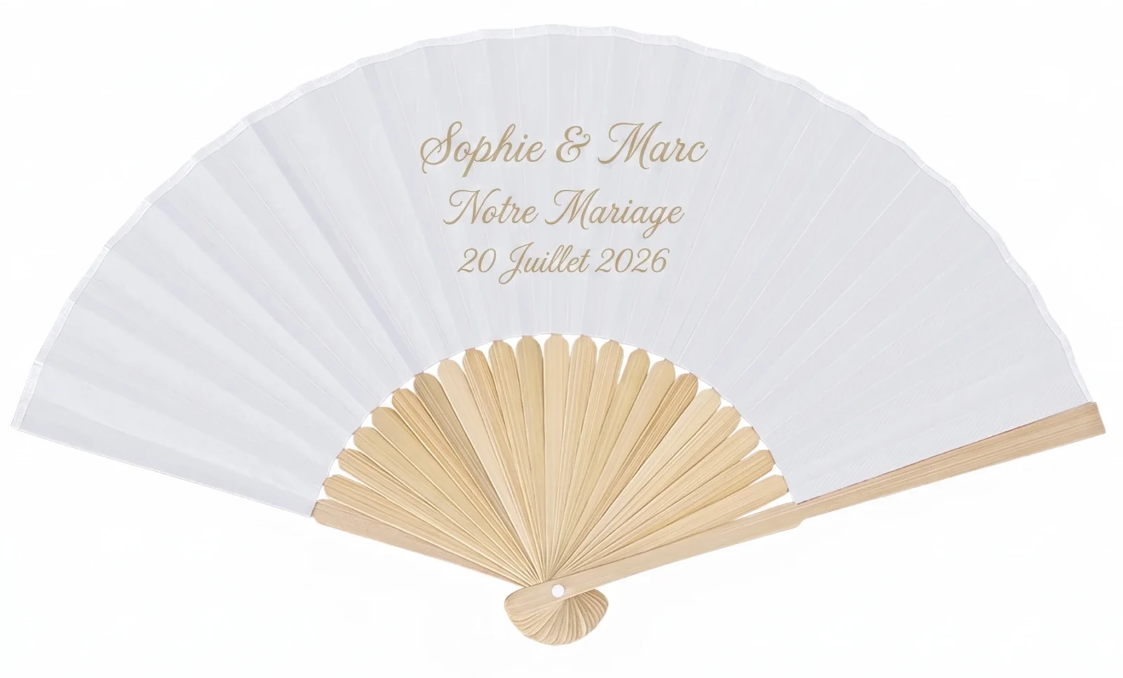 Éventail de mariage personnalisé en bois blanc