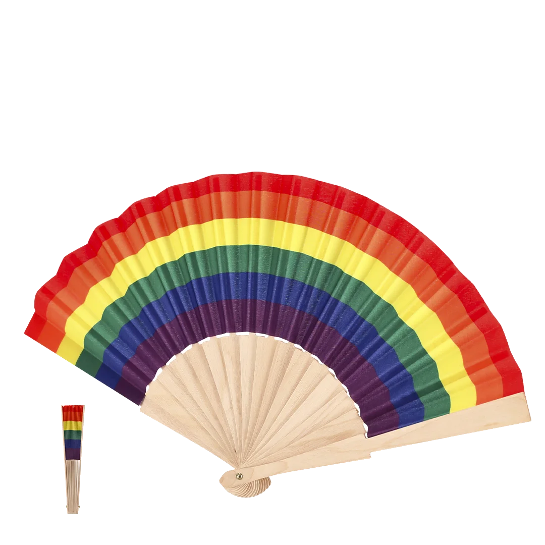 Éventail publicitaire Prokip bois polyester coloris Rainbow personnalisable
